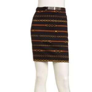 MICHAEL KORS BLACK Belt-Print Belted Skirt (Sz-4 )